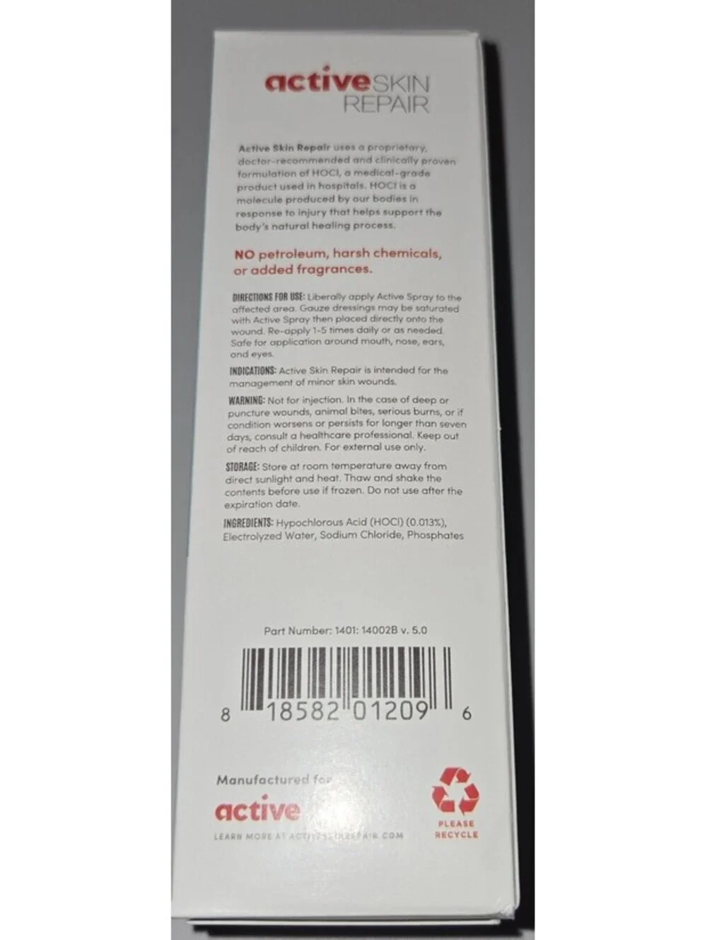 Active Skin Repair Spray 3 fl oz Medical Grade Wound & Skin Repair Sting Free